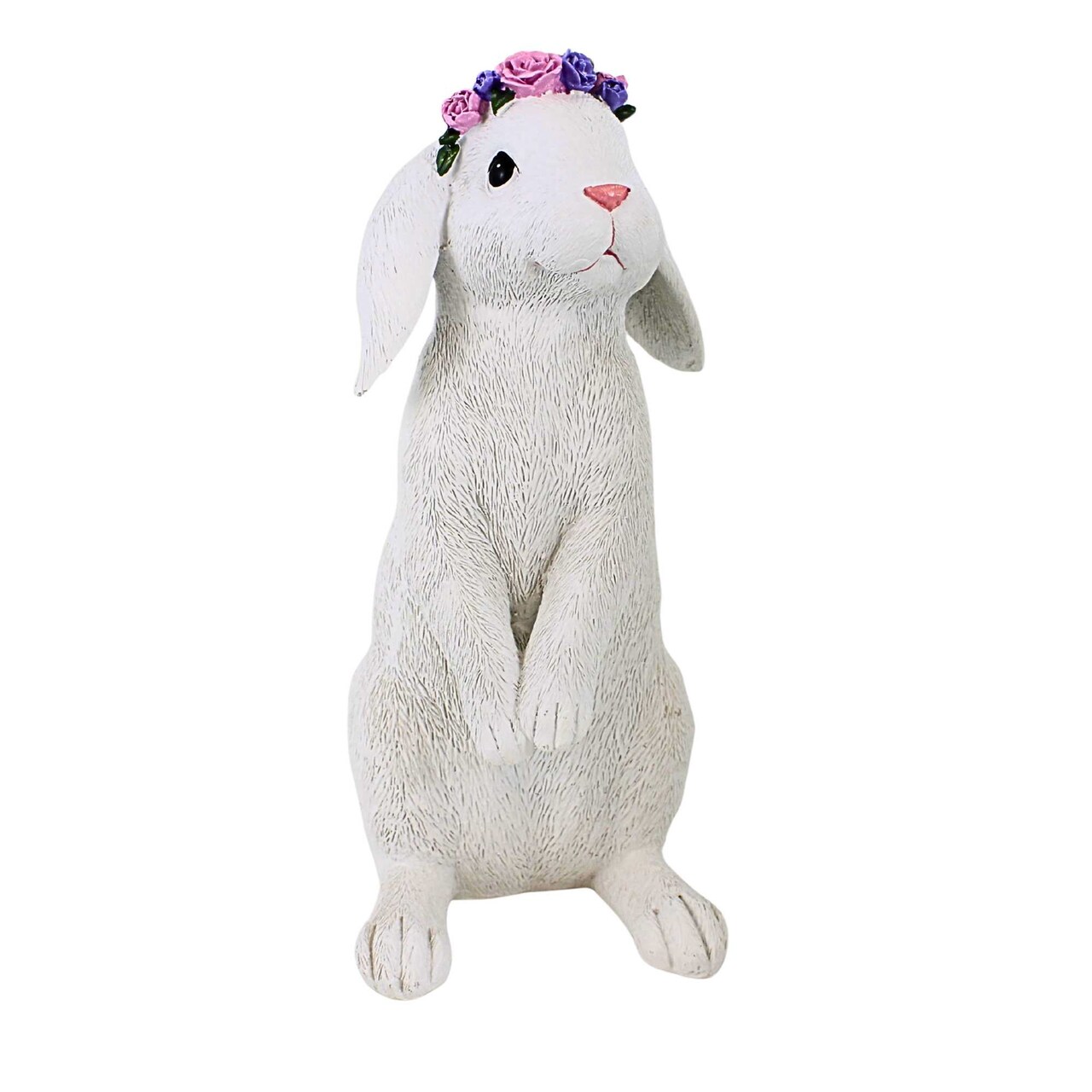 Roman 12.0 Inch Standing Bunny With Flower Crown Easter Figurine , Lightweight Spring Decor Easter Rabbit Flower Crown